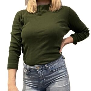 Dark green high neck ribbed top 3/4 sleeve